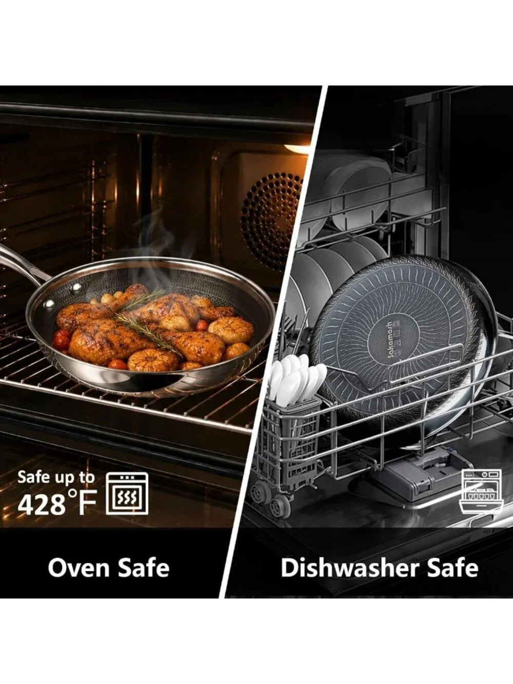 8-Inch Nonstick Hybrid Frying Pan - Induction Safe, Stainless Steel Cookware